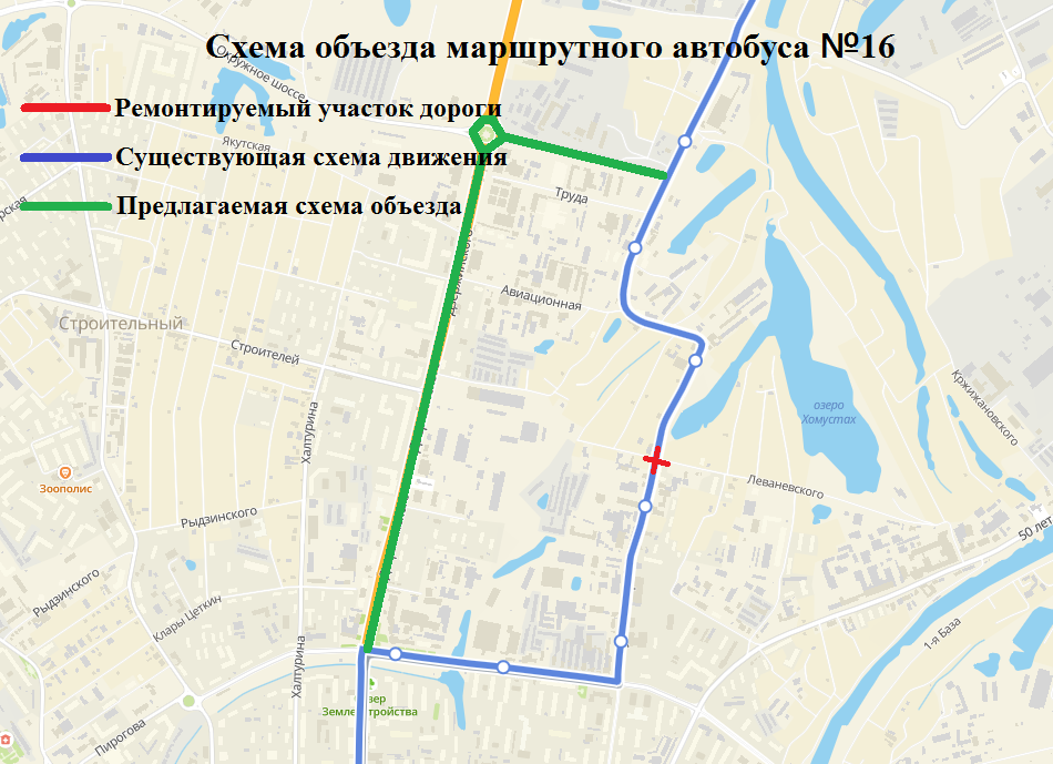 Перекресток Бестужева-Марлинского и Леваневского в Якутске закроют с 13 по 16 августа