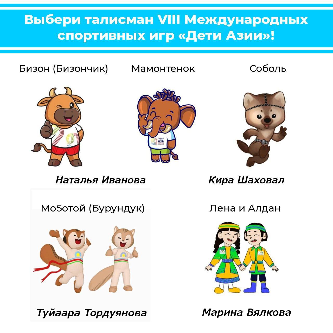 Голосование за лучший талисман игр «Дети Азии» стартовало в Якутии