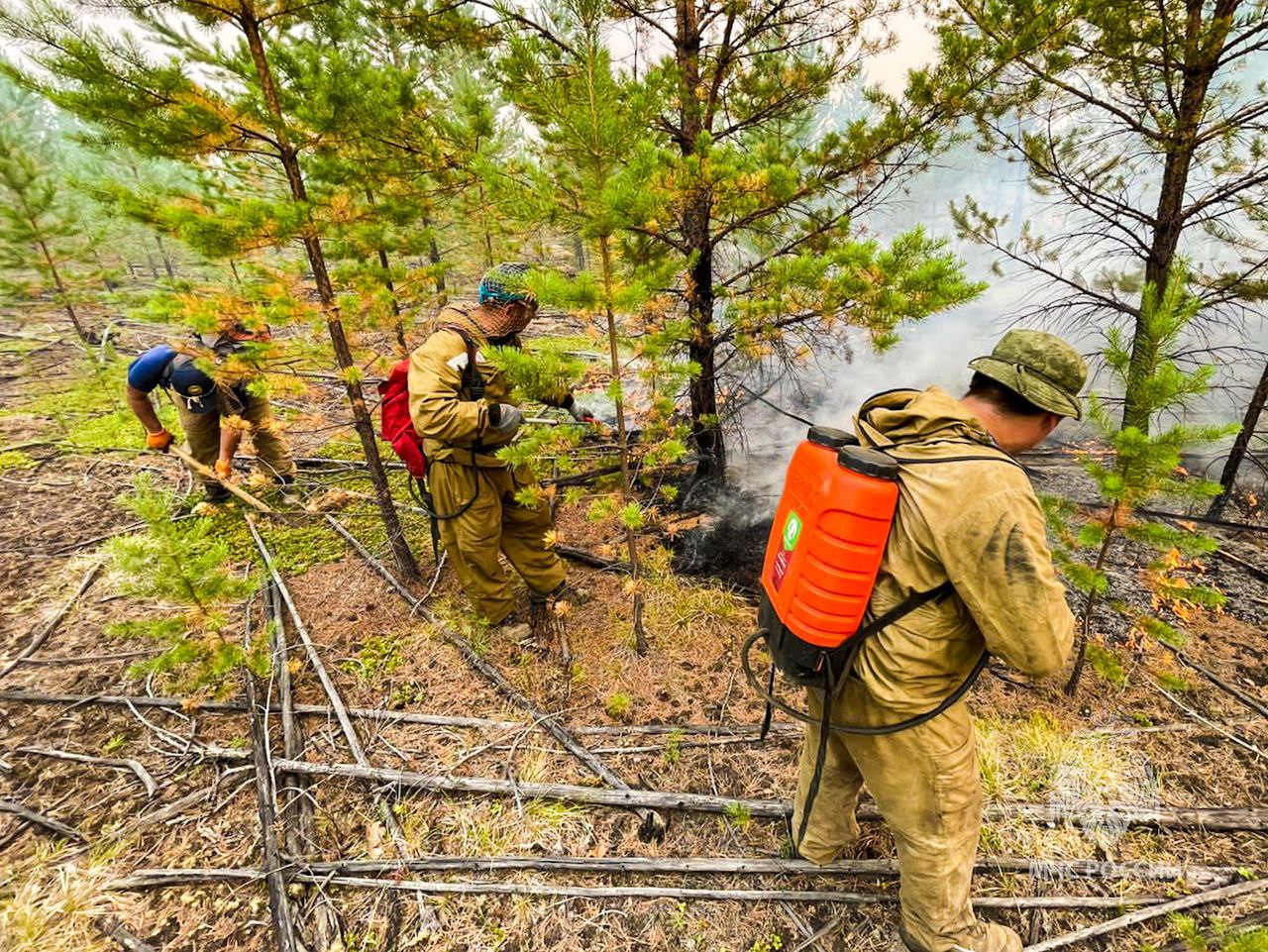 Сотрудники МЧС России тушат лесные пожары в Олекминском и Усть-Майском районах Якутии